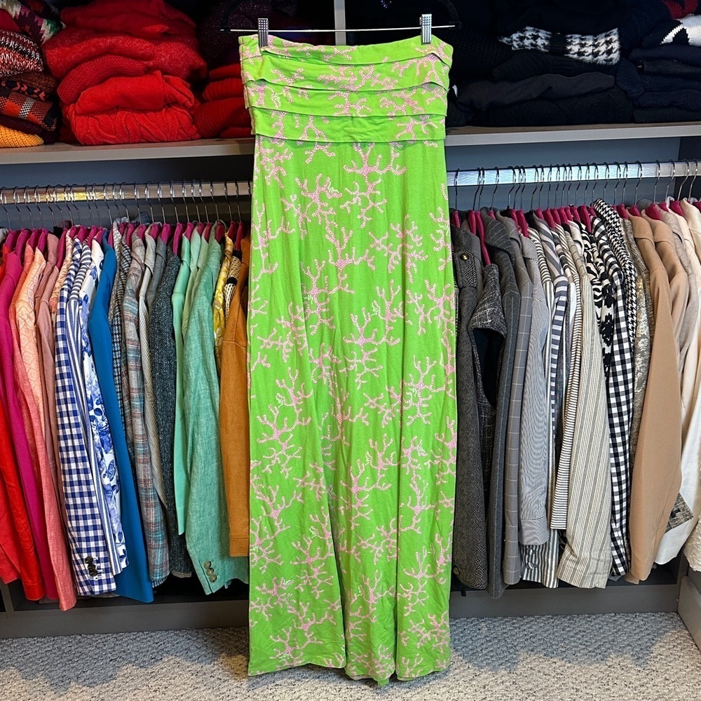 Lily Pulitzer green/pink strapless maxi dress size XS